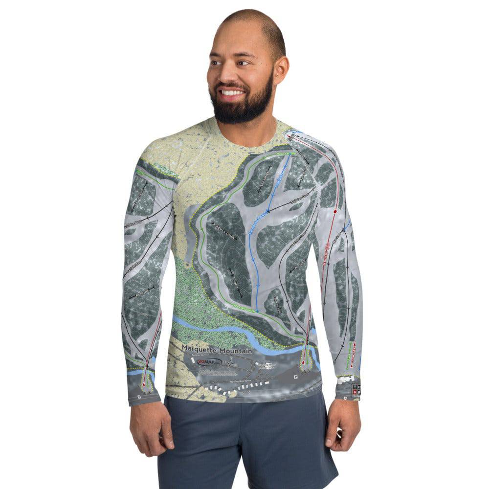 Marquette Mountain, Michigan Ski Trail Map Men's Base Layer Top
