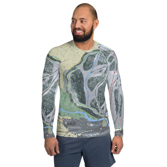 Marquette Mountain, Michigan Ski Trail Map Men's Base Layer Top - Powderaddicts