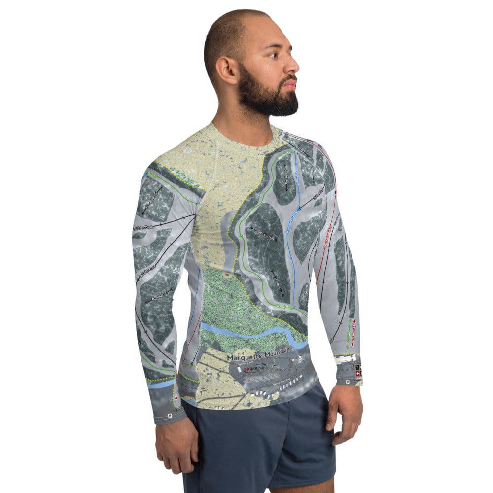 Marquette Mountain, Michigan Ski Trail Map Men's Base Layer Top - Powderaddicts