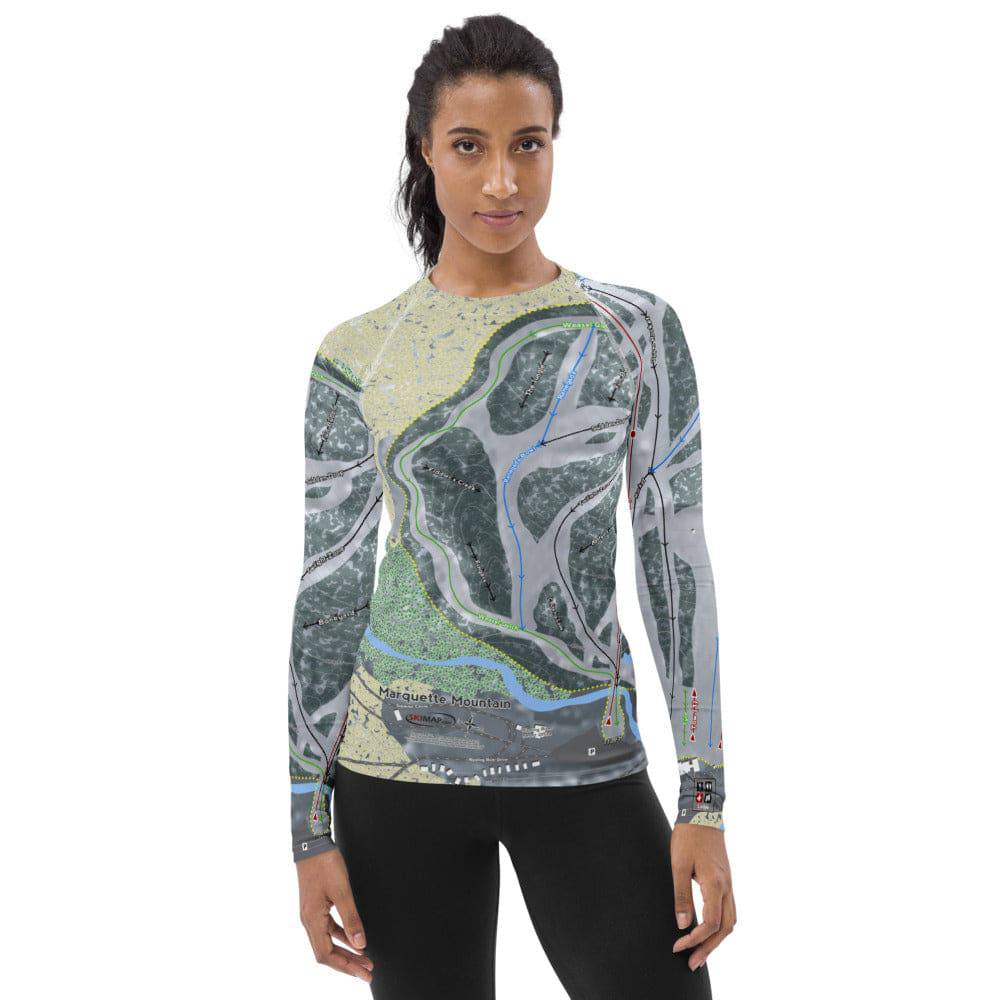 Marquette Mountain, Michigan Ski Trail Map Women's Base Layer Top - Powderaddicts
