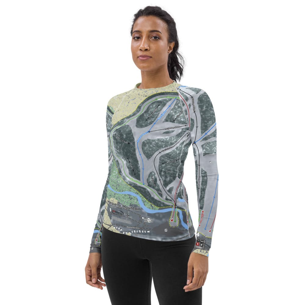Marquette Mountain, Michigan Ski Trail Map Women's Base Layer Top - Powderaddicts