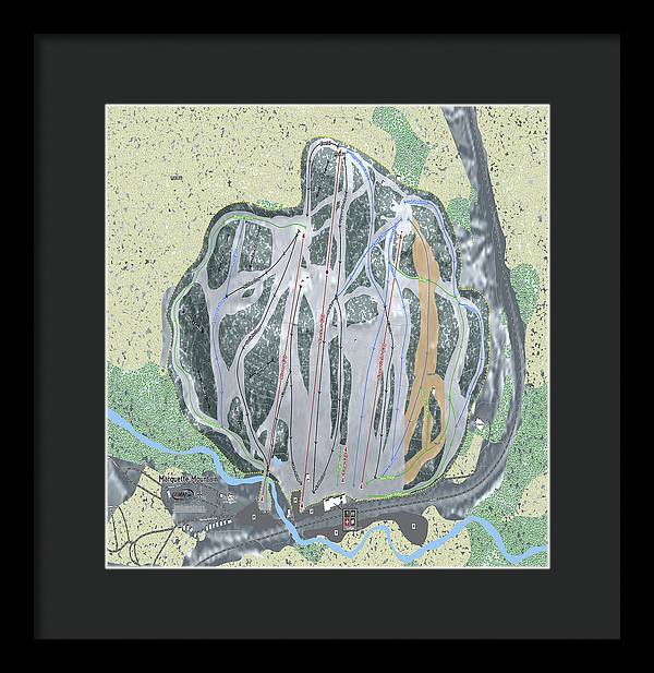 Marquette Mountain Ski Trail Map - Framed Print - Powderaddicts