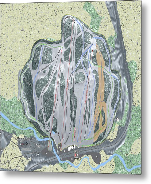 Marquette Mountain Ski Trail Map - Metal Print - Powderaddicts