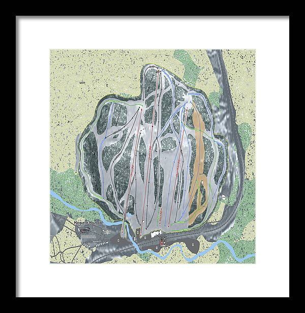 Marquette Mountain Ski Trail Map - Framed Print - Powderaddicts