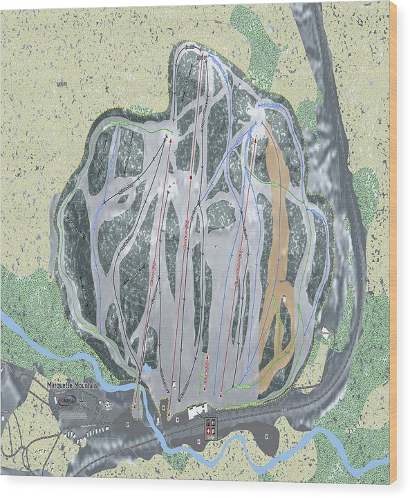 Marquette Mountain Ski Trail Map - Wood Print - Powderaddicts