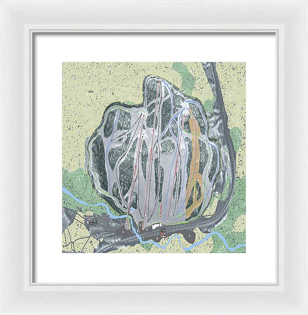 Marquette Mountain Ski Trail Map - Framed Print - Powderaddicts