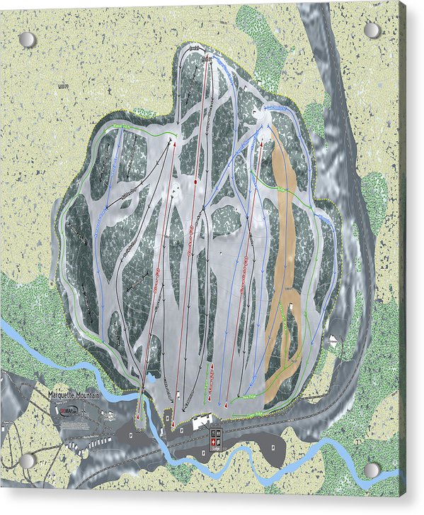 Marquette Mountain Ski Trail Map - Acrylic Print - Powderaddicts