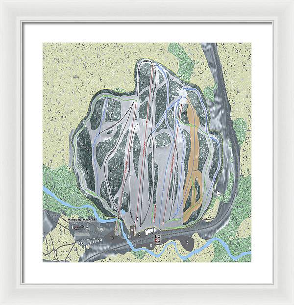 Marquette Mountain Ski Trail Map - Framed Print - Powderaddicts