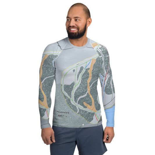 Meadowlark, Wyoming Ski Trail Map Men's Base Layer Top - Powderaddicts