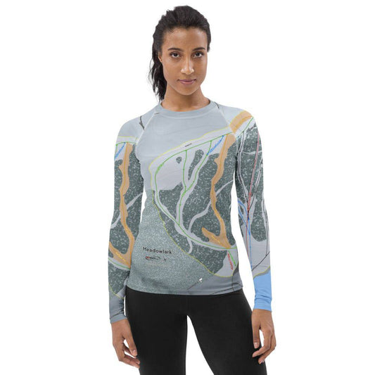 Meadowlark, Wyoming Ski Trail Map Women's Base Layer Top - Powderaddicts