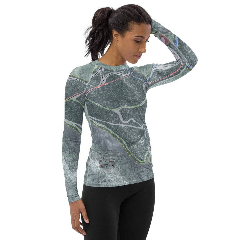 Middle Bury Snow Bowl, Vermont Ski Trail Map Women's Base Layer Top - Powderaddicts