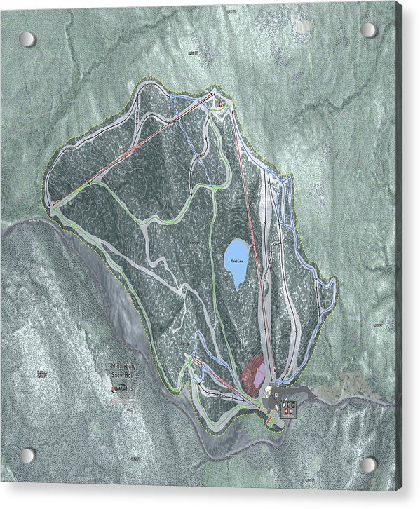 Middlebury Snow Bowl Ski Trail Map - Acrylic Print - Powderaddicts