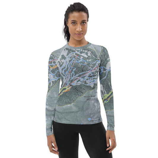 Mission Ridge, Washington Ski Trail Map Women's Base Layer Top - Powderaddicts