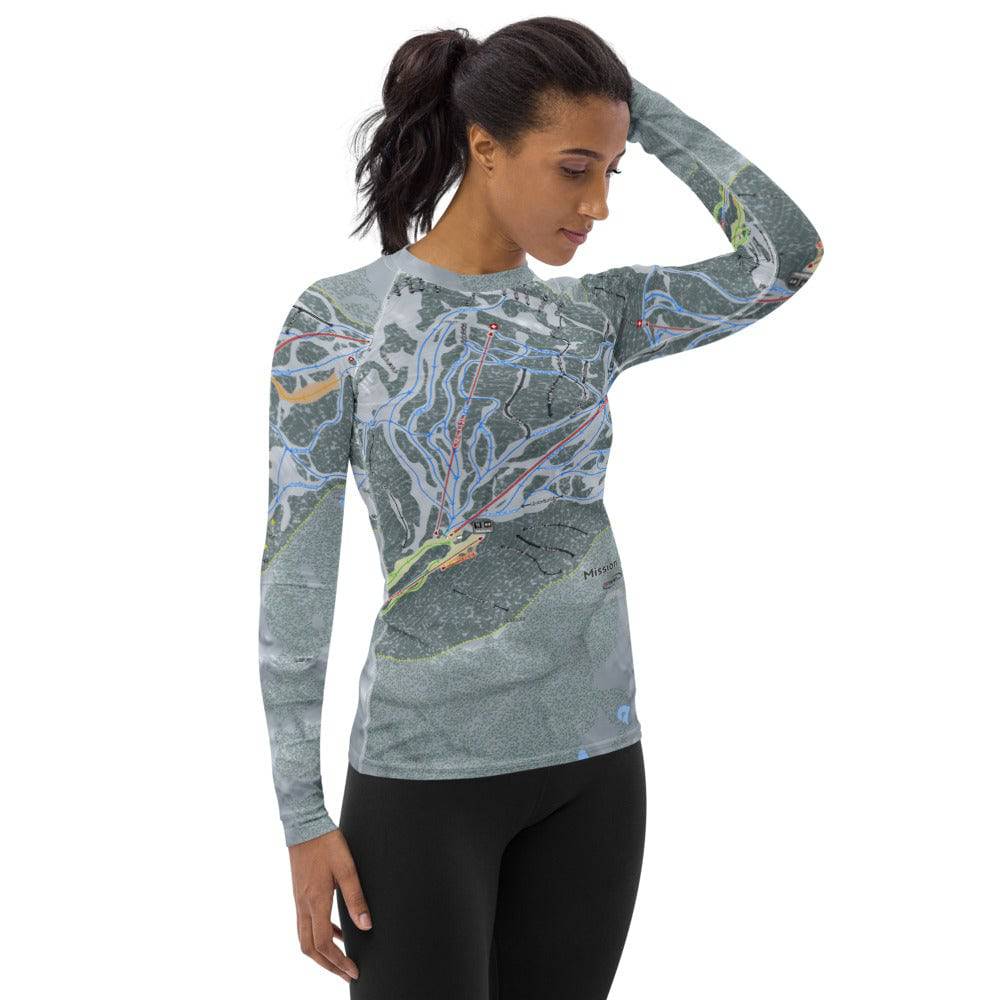 Mission Ridge, Washington Ski Trail Map Women's Base Layer Top - Powderaddicts