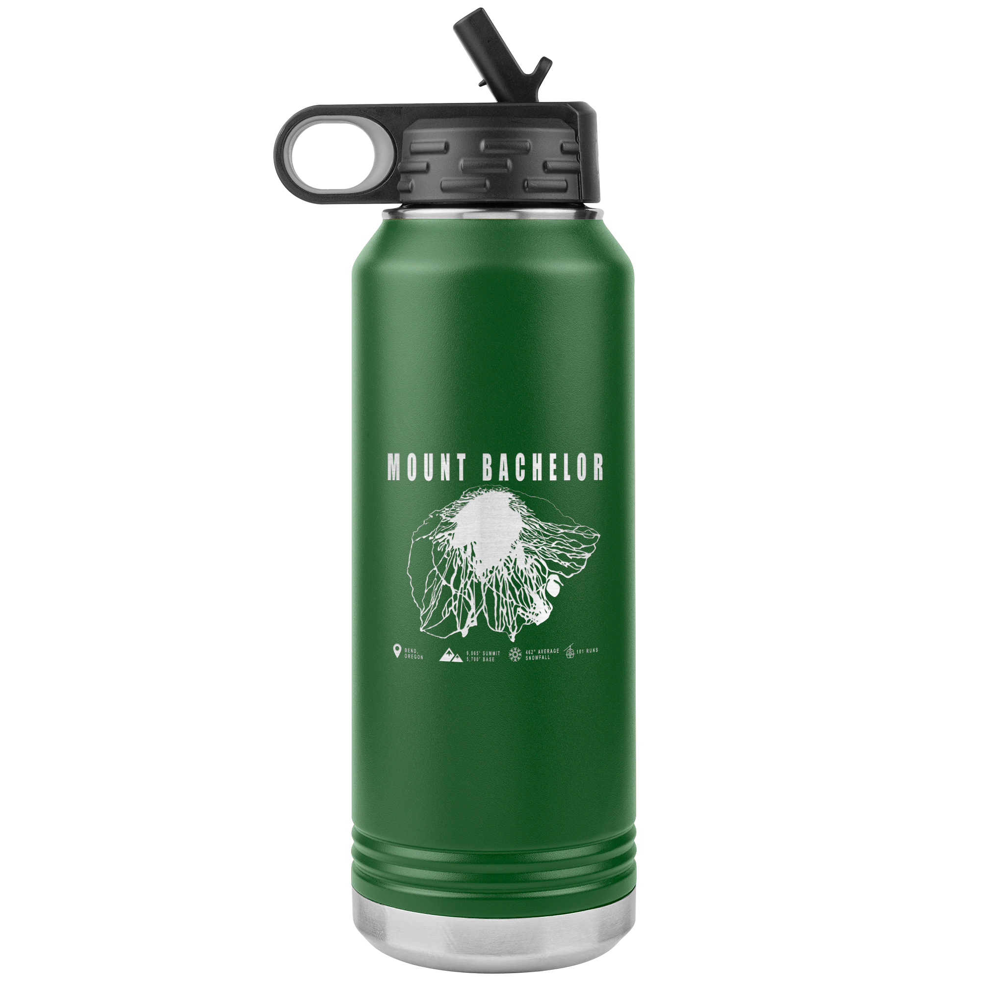 Mount Bachelor, Oregon Ski Trail Map 32oz Water Bottle Tumbler - Powderaddicts