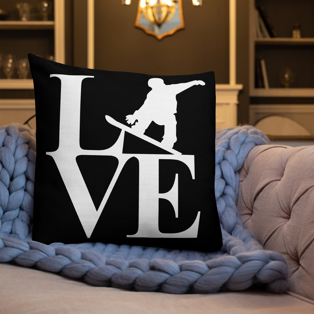 Love Snowboard Premium Pillow Black and White - Powderaddicts