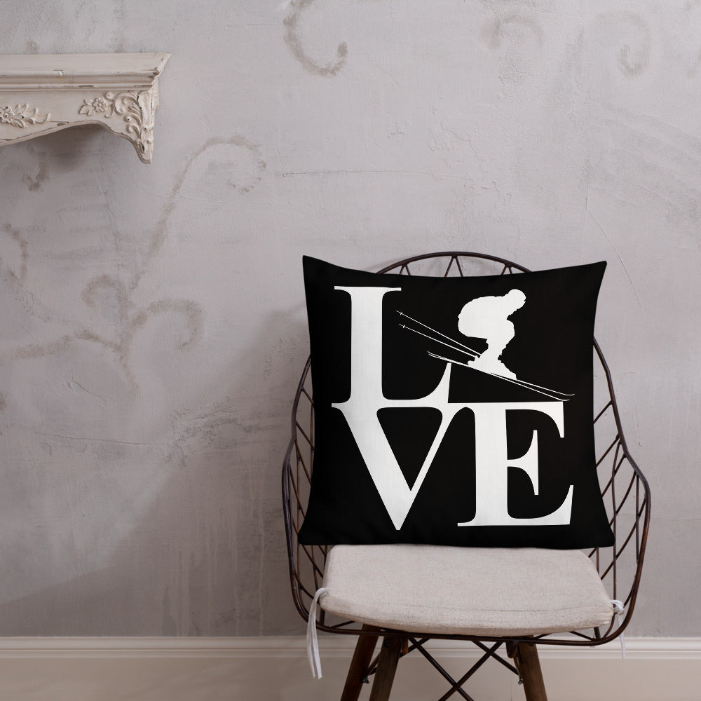 Love Ski Premium Pillow in Black and White - Powderaddicts