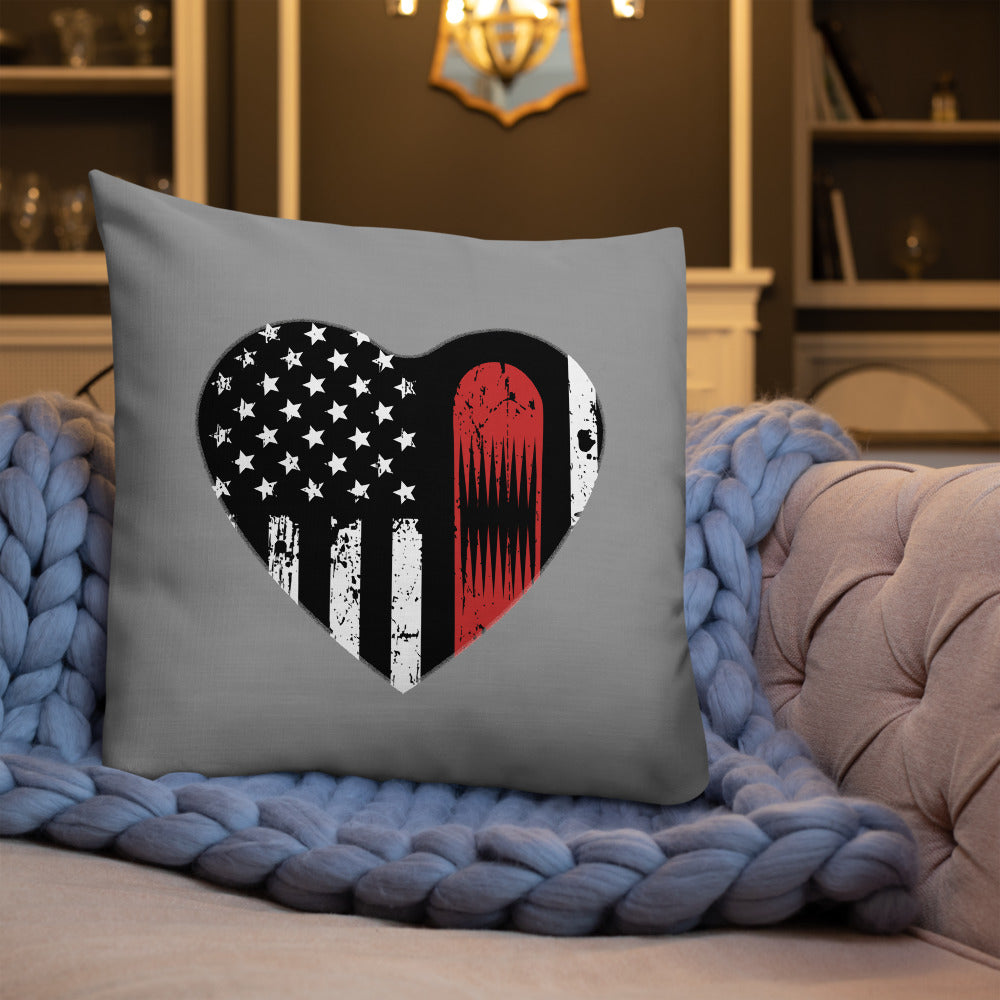 Snowboard USA Heart Flag Grey Premium Pillow - Powderaddicts