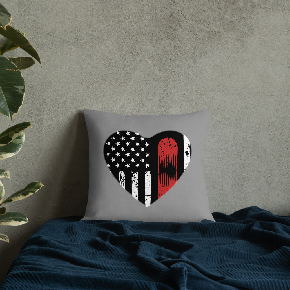 Snowboard USA Heart Flag Grey Premium Pillow - Powderaddicts