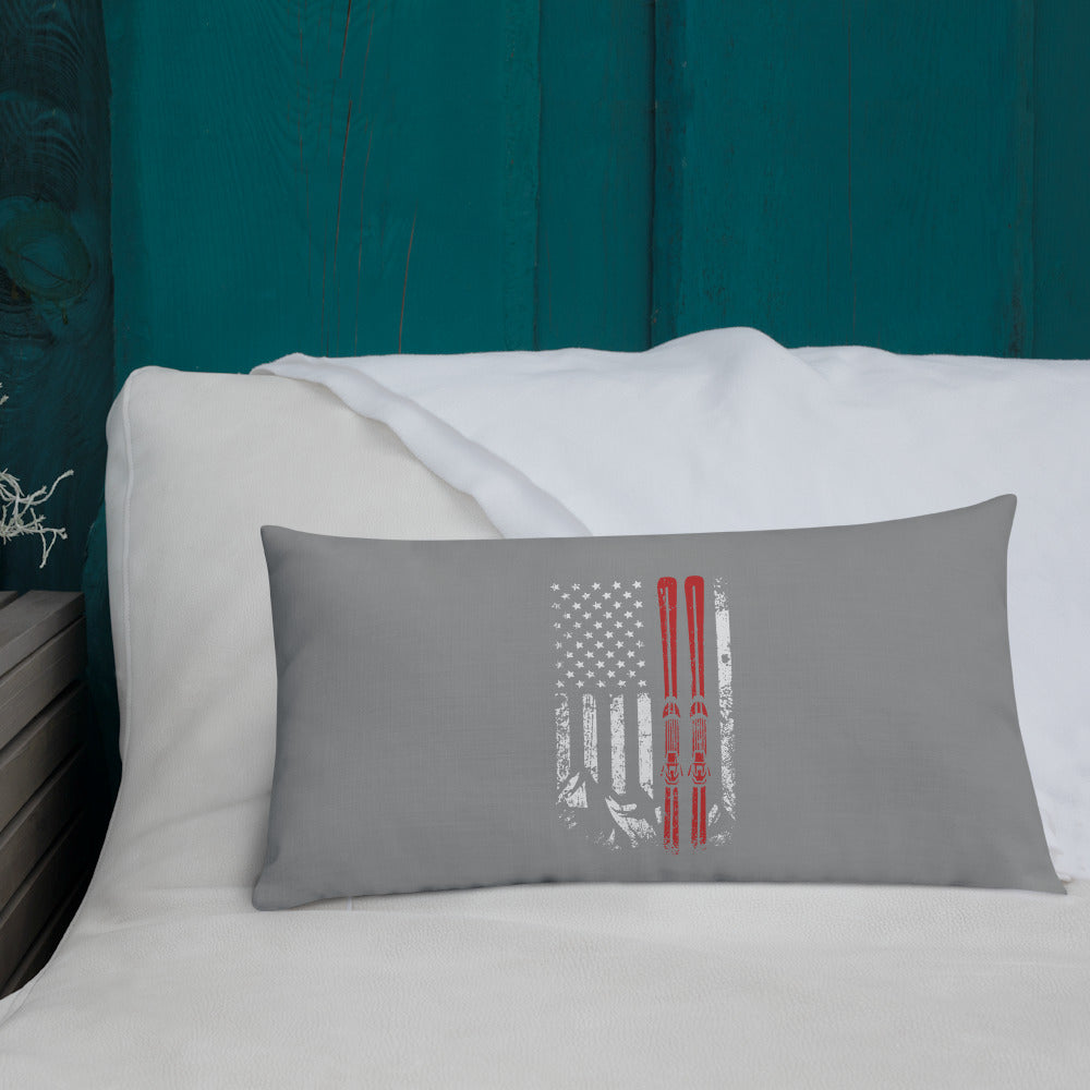 Ski USA Flag Grey Premium Pillow - Powderaddicts