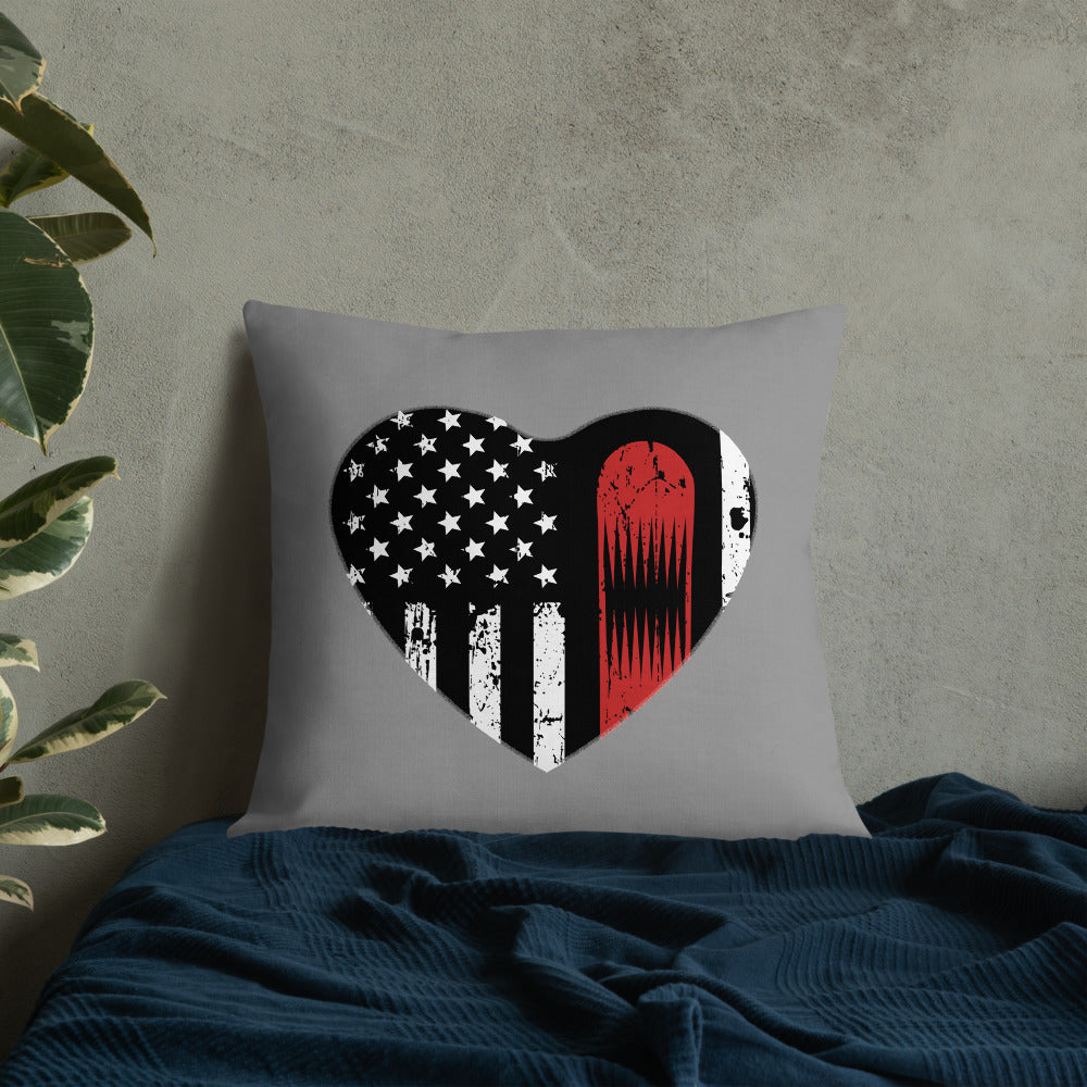 Snowboard USA Heart Flag Grey Premium Pillow - Powderaddicts