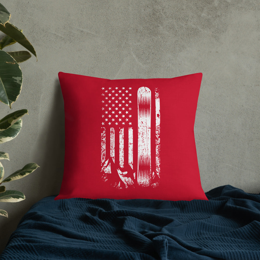 Snowboard USA Flag Red Premium Pillow - Powderaddicts