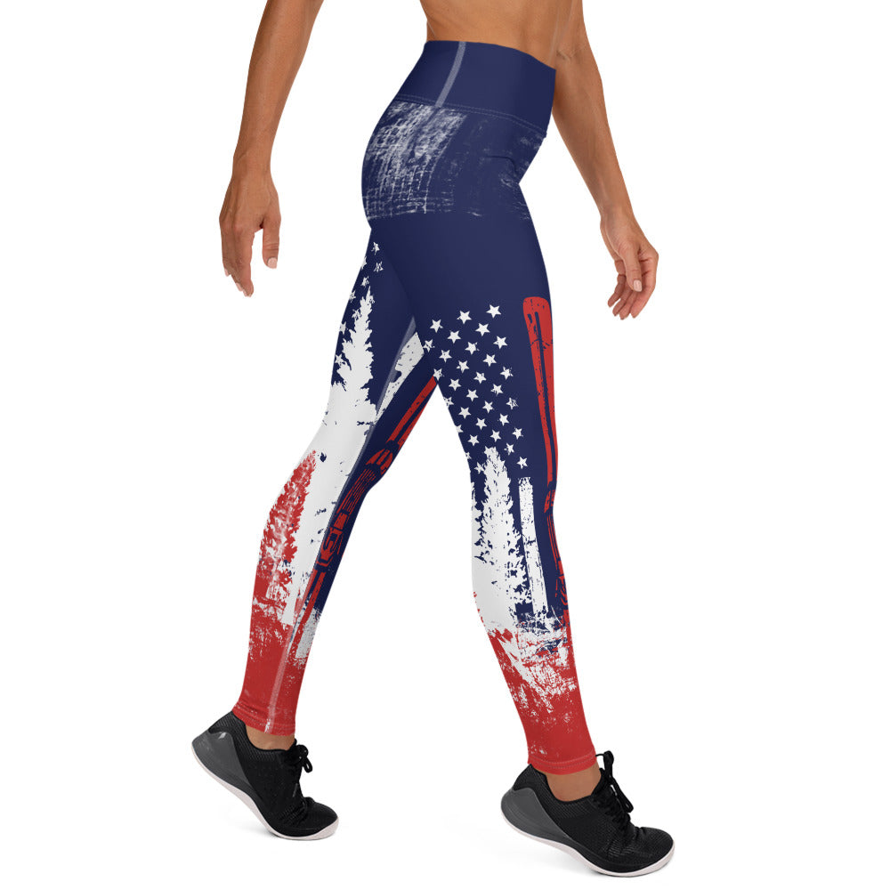 USA Ski Flag Red Yoga Leggings - Powderaddicts