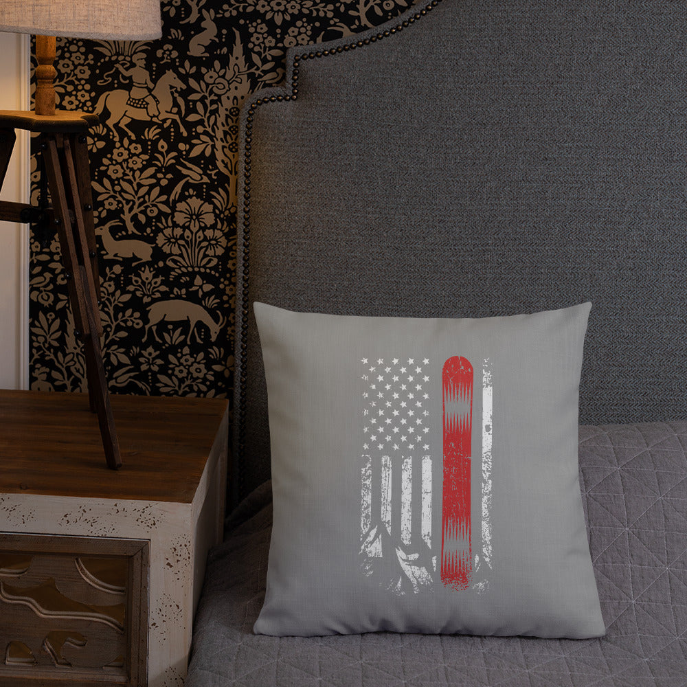 Snowboard USA Flag Grey Premium Pillow - Powderaddicts