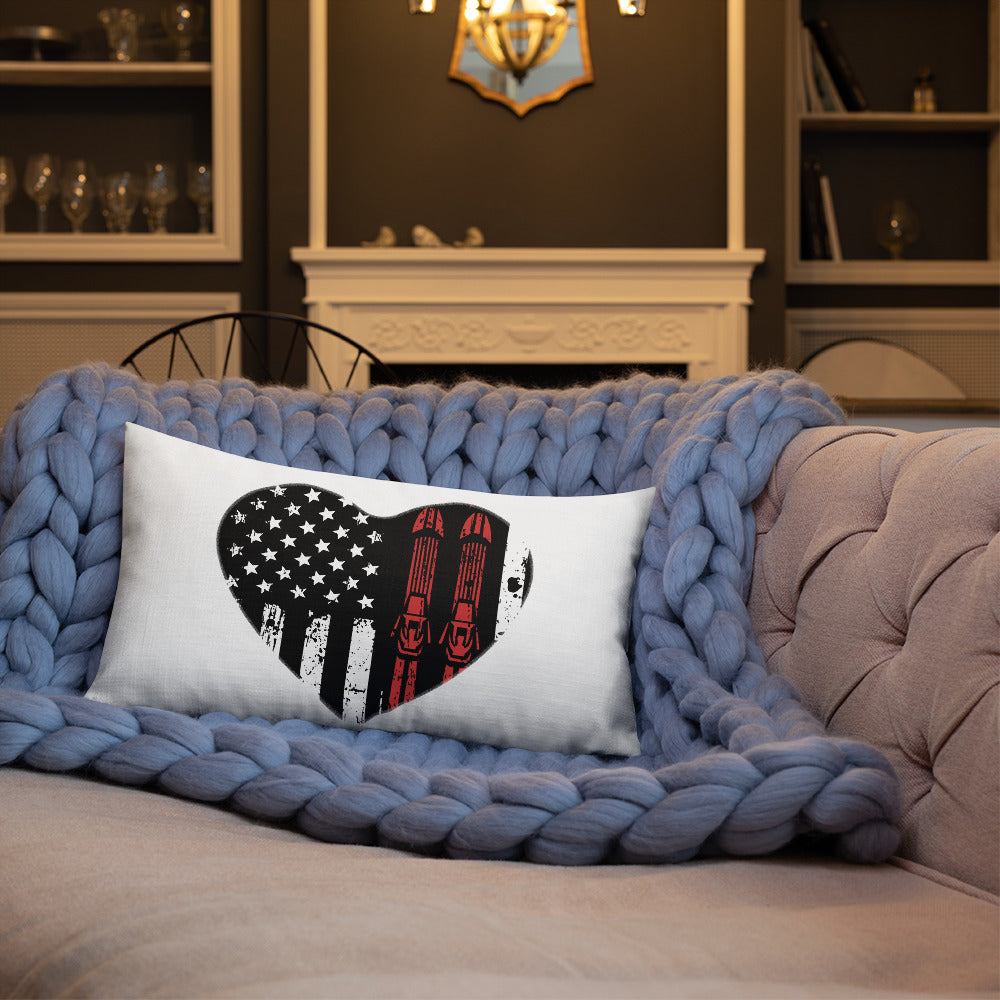 Ski USA Flag Heart Premium Pillow - Powderaddicts