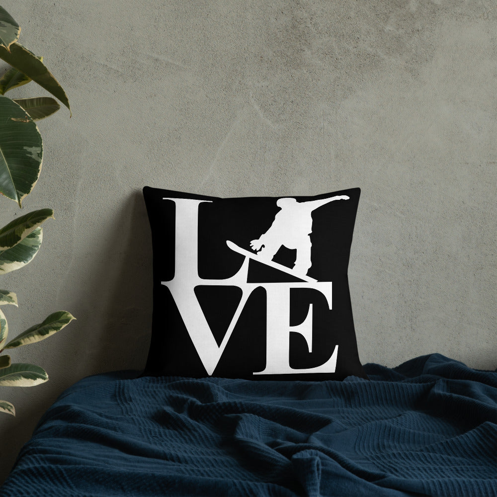 Love Snowboard Premium Pillow Black and White - Powderaddicts