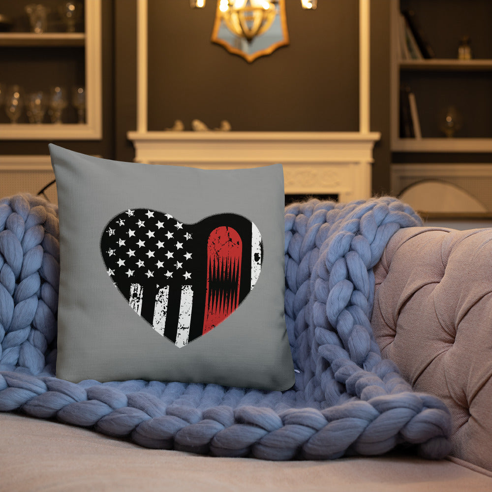 Snowboard USA Heart Flag Grey Premium Pillow - Powderaddicts