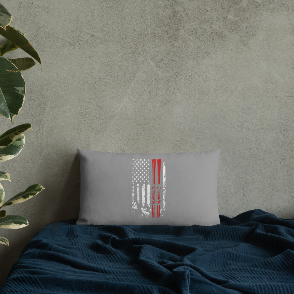 Ski USA Flag Grey Premium Pillow - Powderaddicts