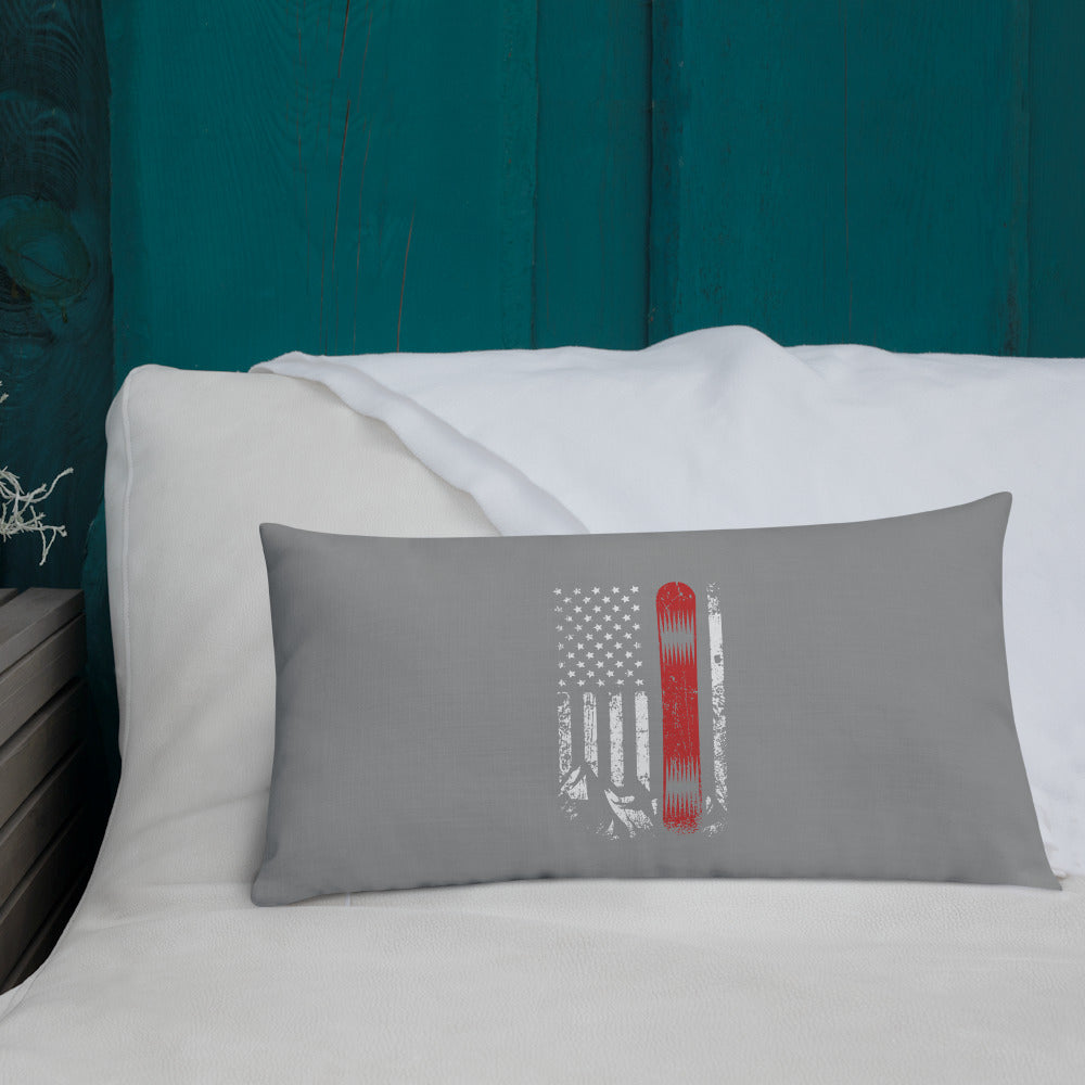 Snowboard USA Flag Grey Premium Pillow - Powderaddicts