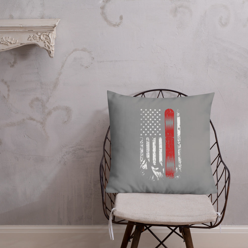 Snowboard USA Flag Grey Premium Pillow - Powderaddicts