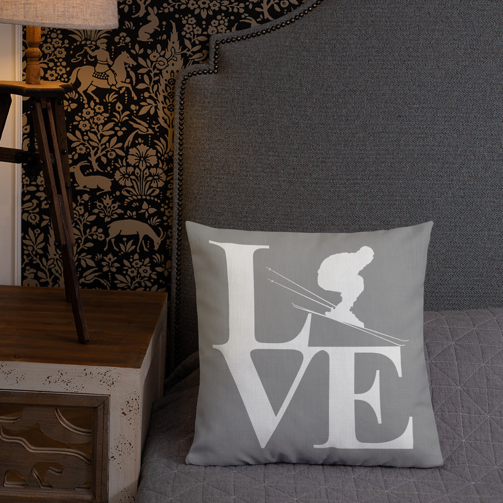 Love Ski Premium Pillow Grey and White - Powderaddicts