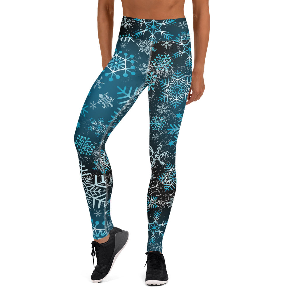 Snow Blue Grunge Yoga Leggings - Powderaddicts