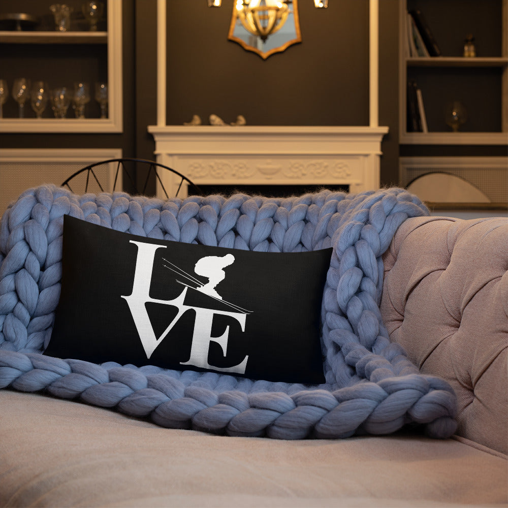 Love Ski Premium Pillow in Black and White - Powderaddicts