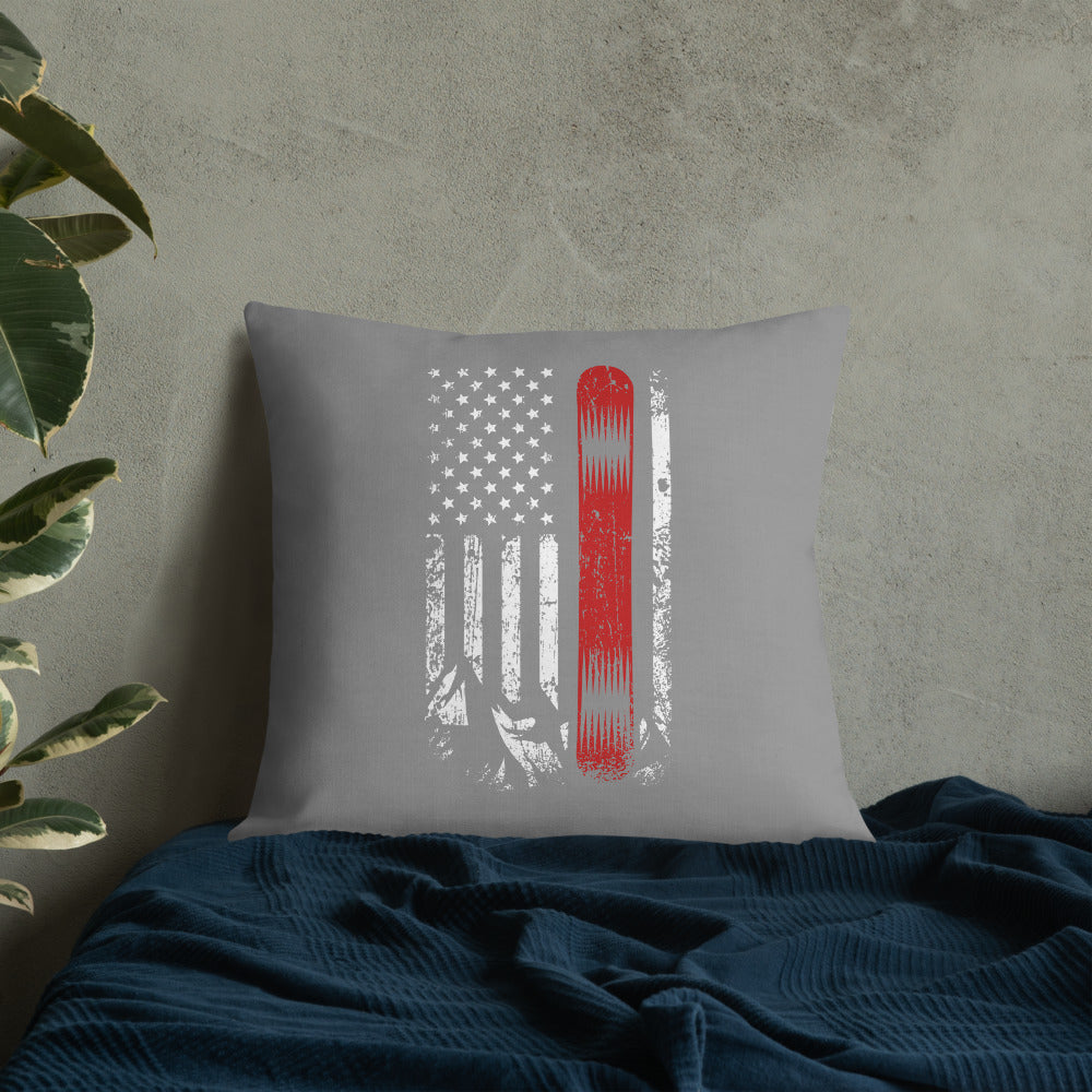 Snowboard USA Flag Grey Premium Pillow - Powderaddicts