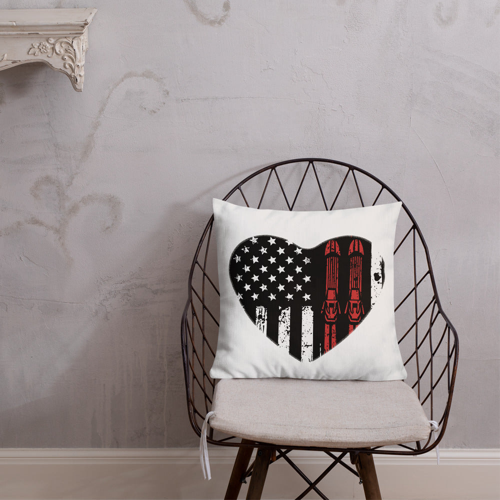Ski USA Flag Heart Premium Pillow - Powderaddicts