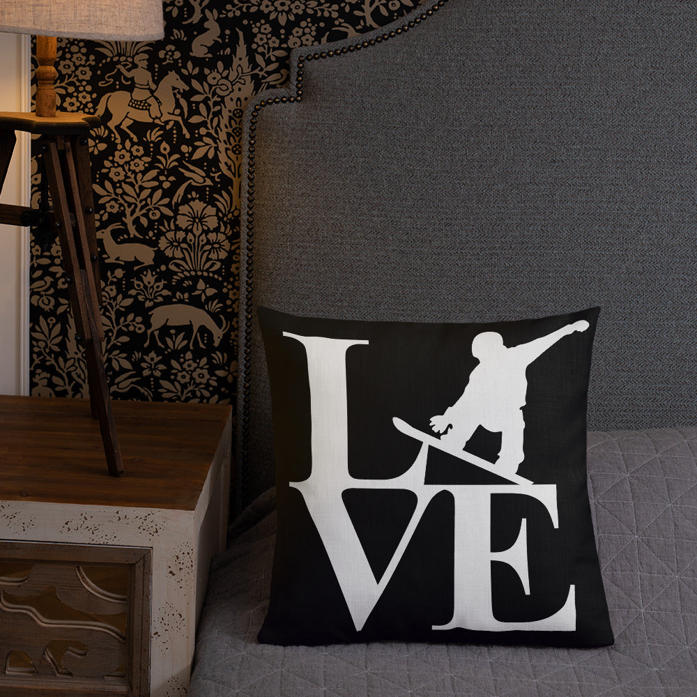 Love Snowboard Premium Pillow Black and White - Powderaddicts