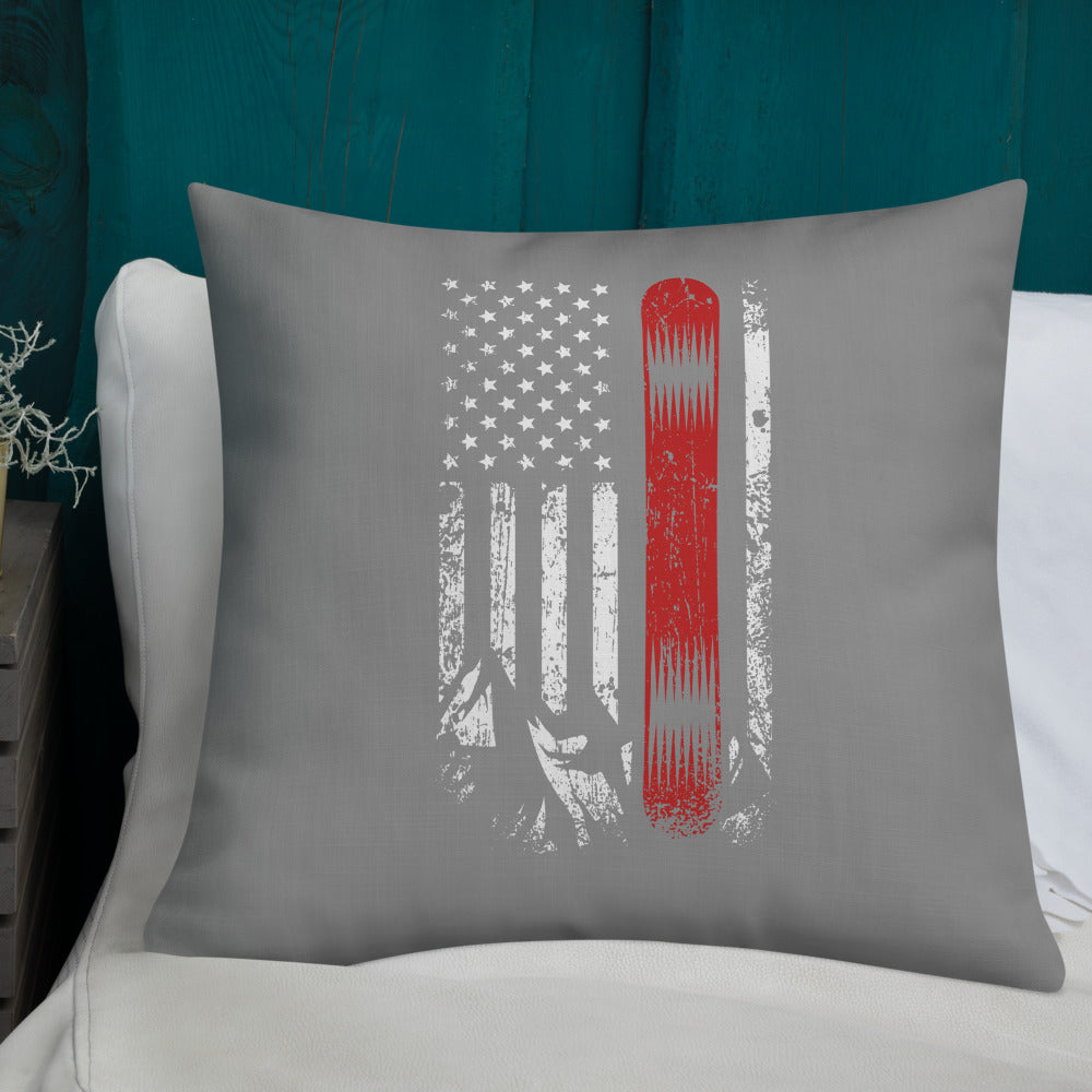 Snowboard USA Flag Grey Premium Pillow - Powderaddicts