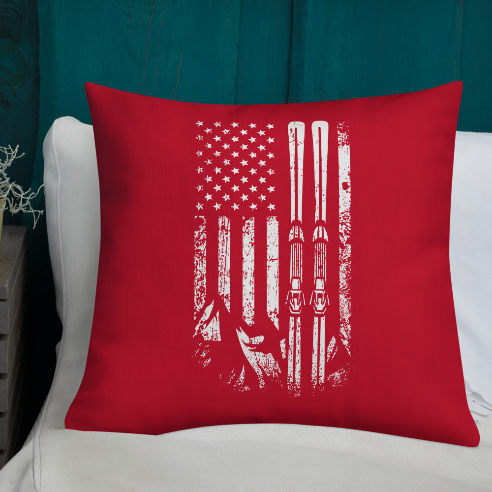 Ski USA Flag Red Premium Pillow - Powderaddicts