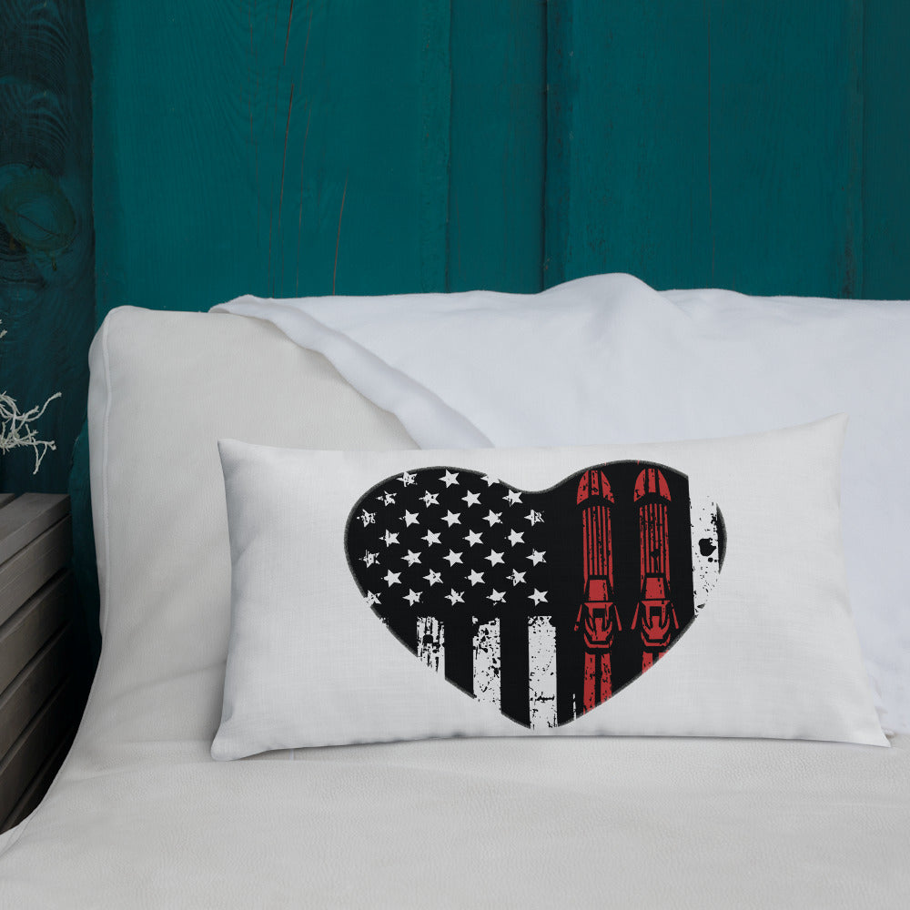 Ski USA Flag Heart Premium Pillow - Powderaddicts