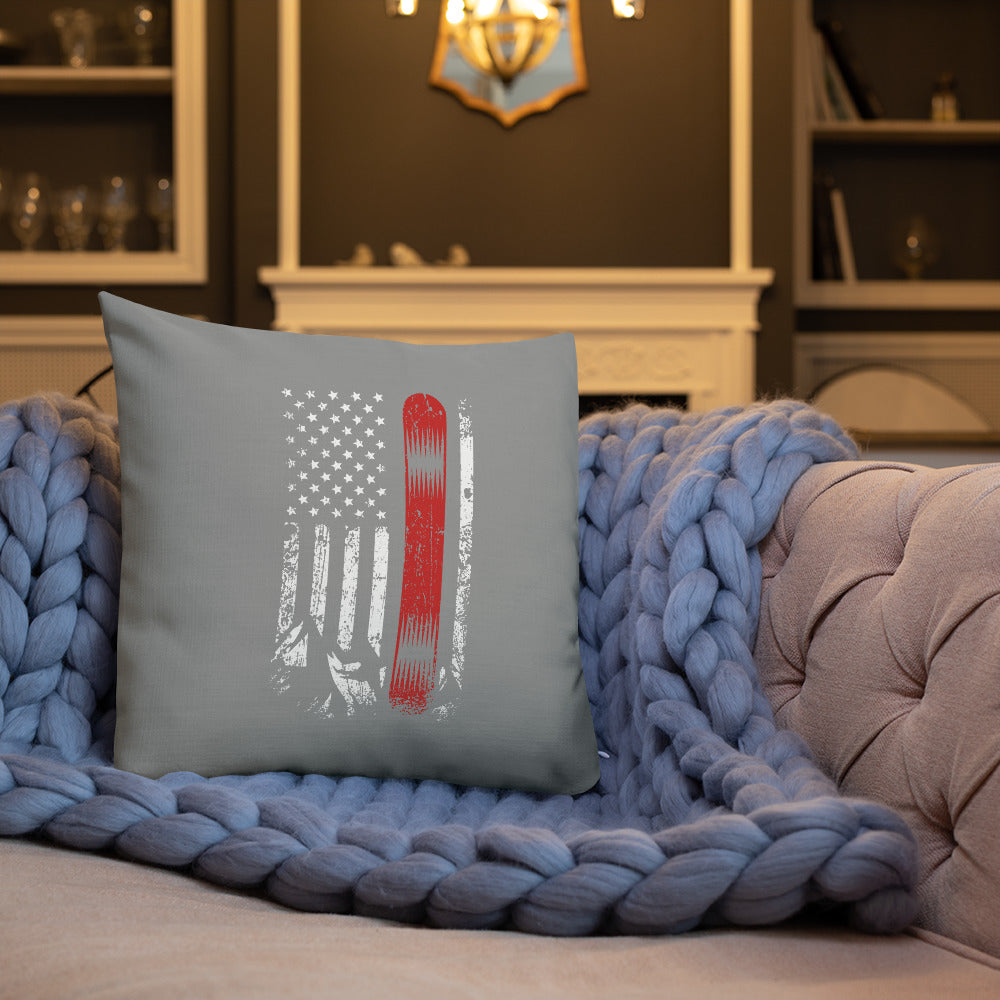Snowboard USA Flag Grey Premium Pillow - Powderaddicts
