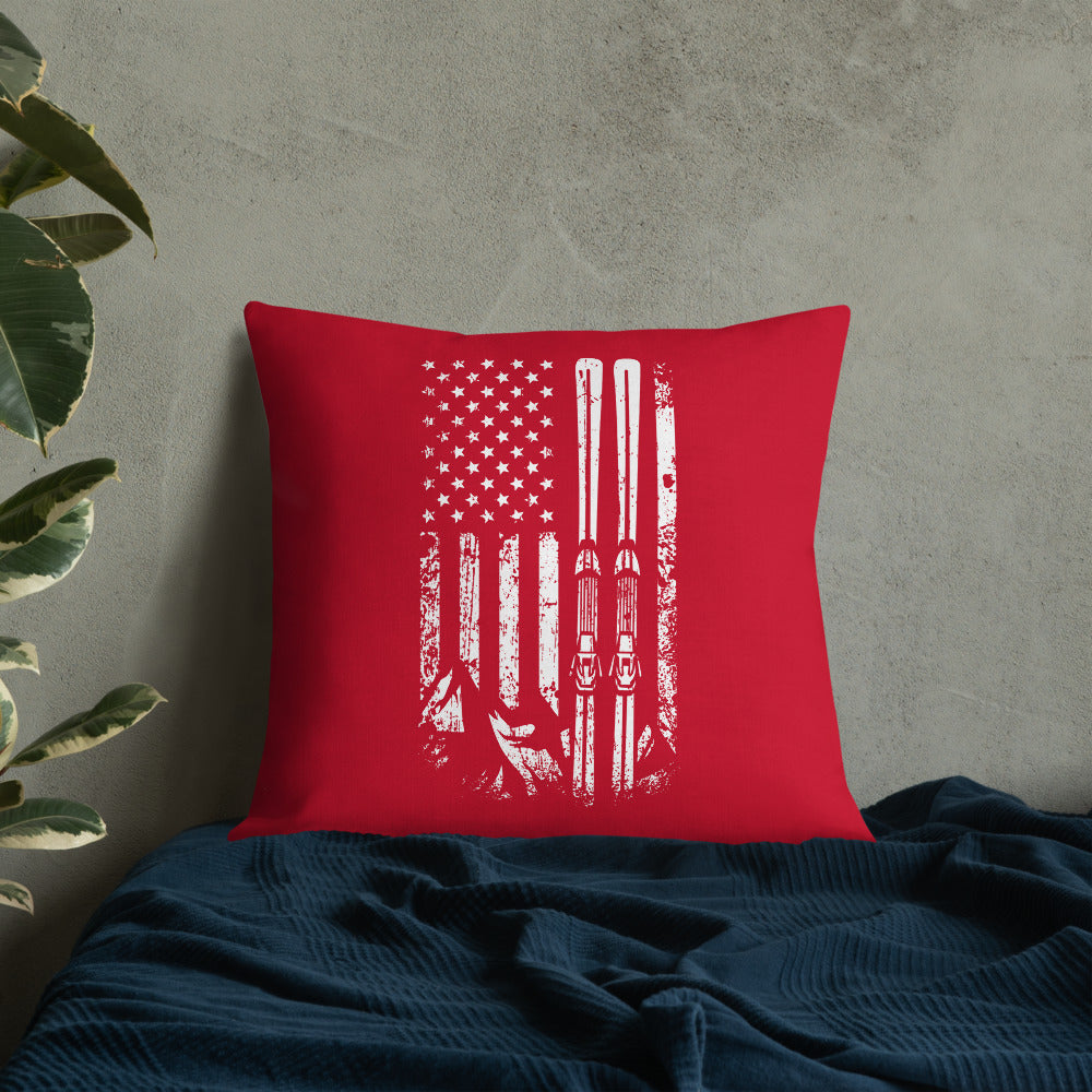 Ski USA Flag Red Premium Pillow - Powderaddicts