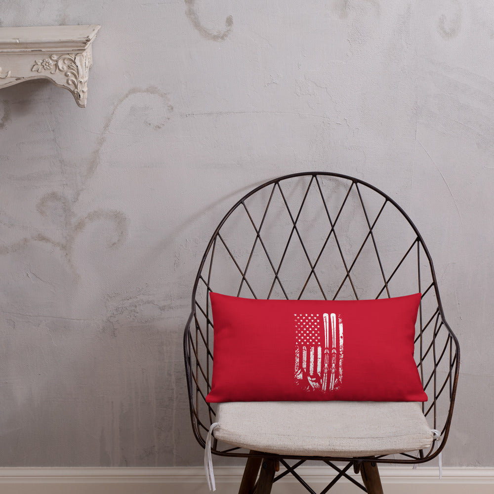 Ski USA Flag Red Premium Pillow - Powderaddicts