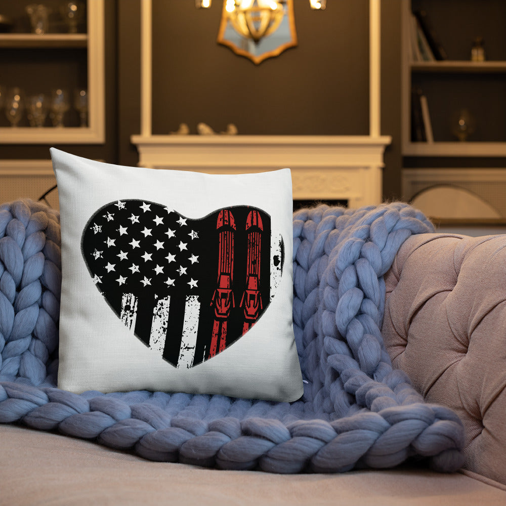 Ski USA Flag Heart Premium Pillow - Powderaddicts