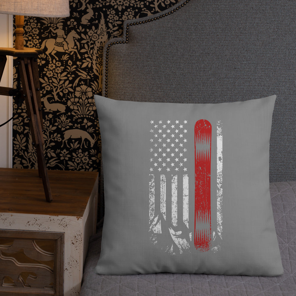 Snowboard USA Flag Grey Premium Pillow - Powderaddicts