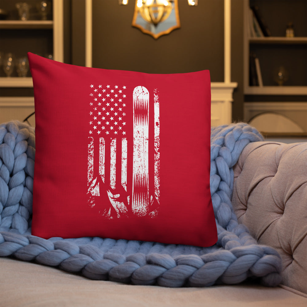 Snowboard USA Flag Red Premium Pillow - Powderaddicts