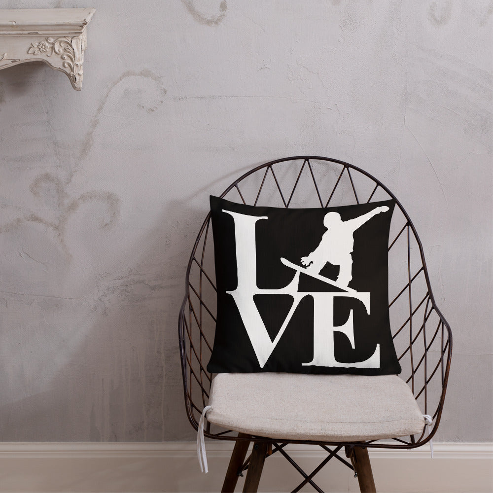 Love Snowboard Premium Pillow Black and White - Powderaddicts